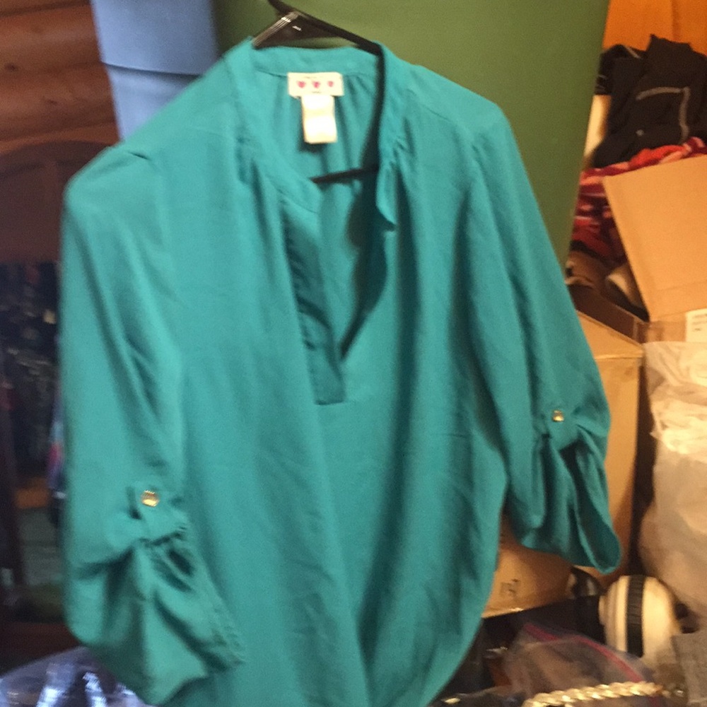Teal mid length sleeved blouse